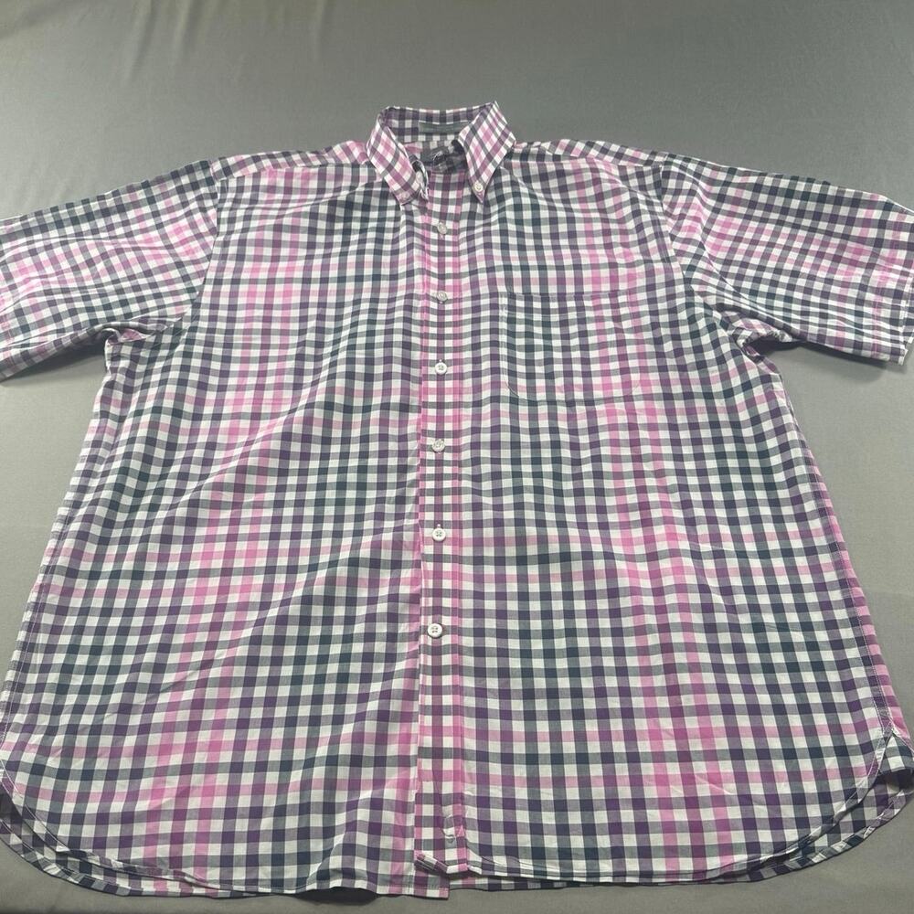 Daniel Cremieux Men’s L Short Sleeve Button Down Shirt Plaid Pink Purple Black